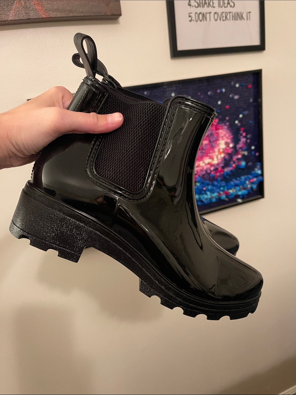 London Fog Black Patent Chelsea Rain Booties